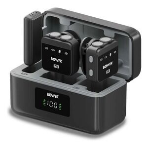 Bower Wireless Lavalier Microphone System 2-Person Dual TX RX Charging Case